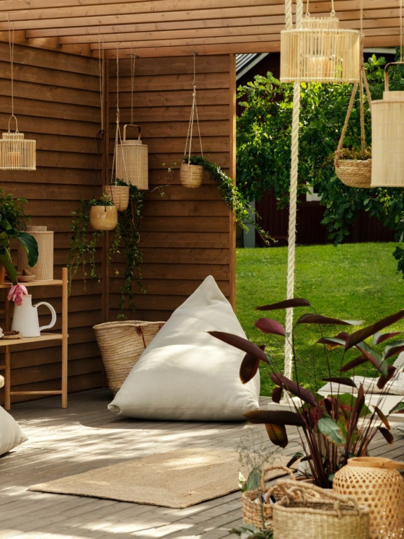 pergola and furniture painted with light wooden colour