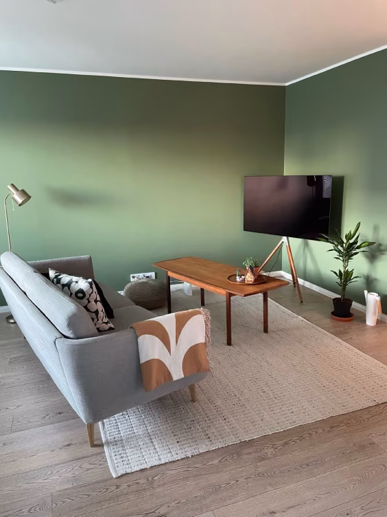 living room with green colour walls
