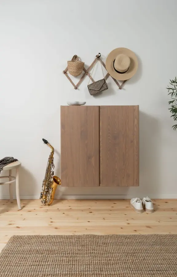 wooden cabinet in hallway