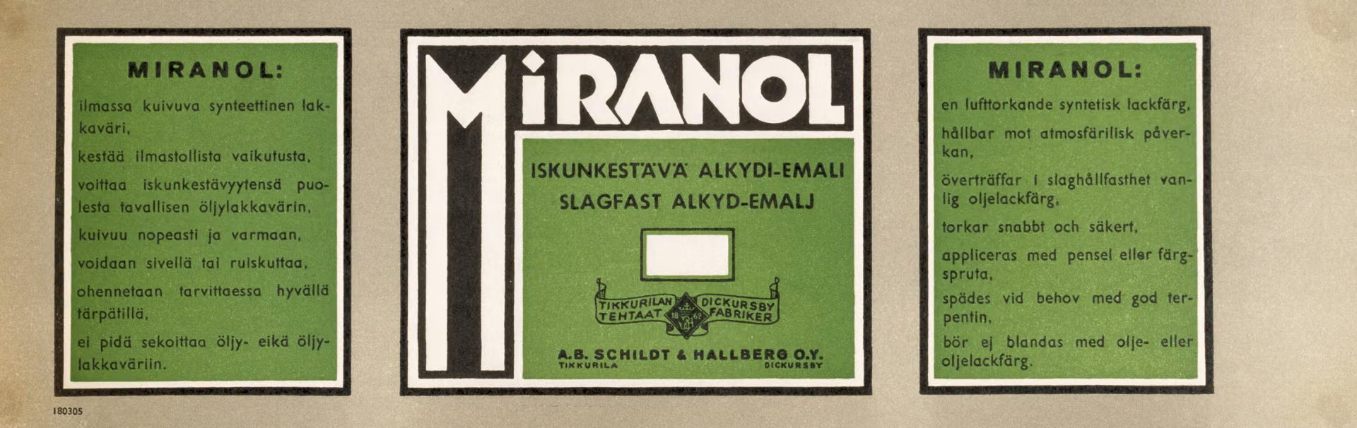 Miranol alkydiemali etiketti