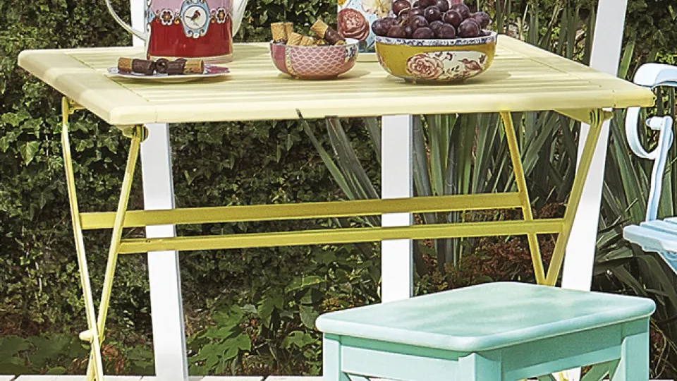 light colour terrace and wooden furniture