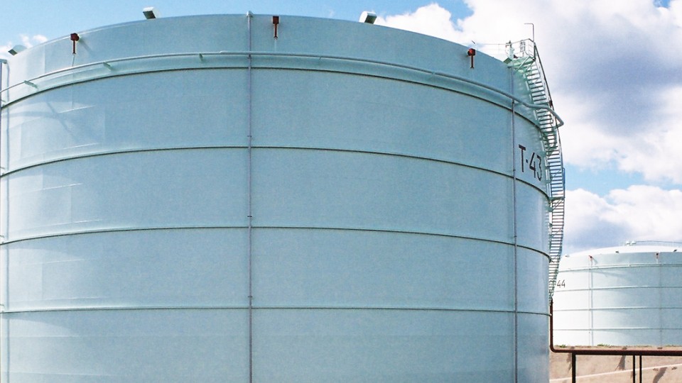 Exterior surfaces of storage tanks and reservoirs
