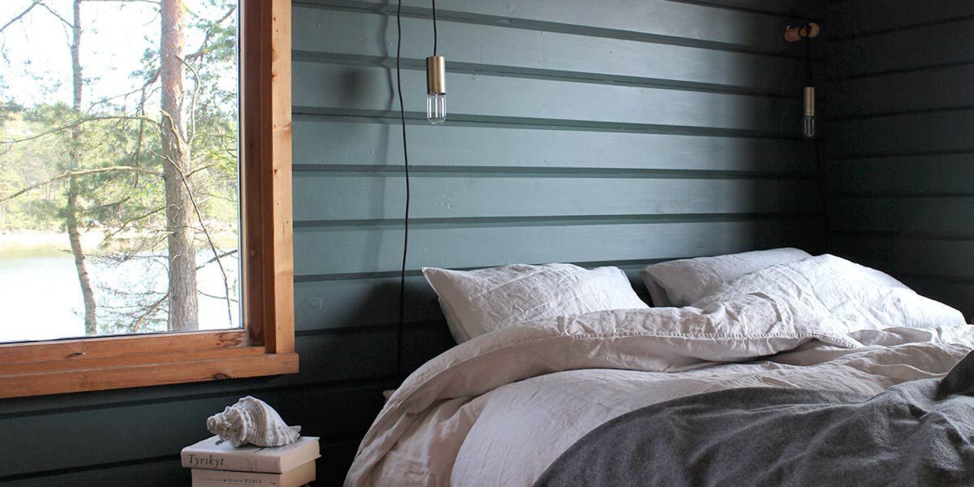 Painted green bedroom wall