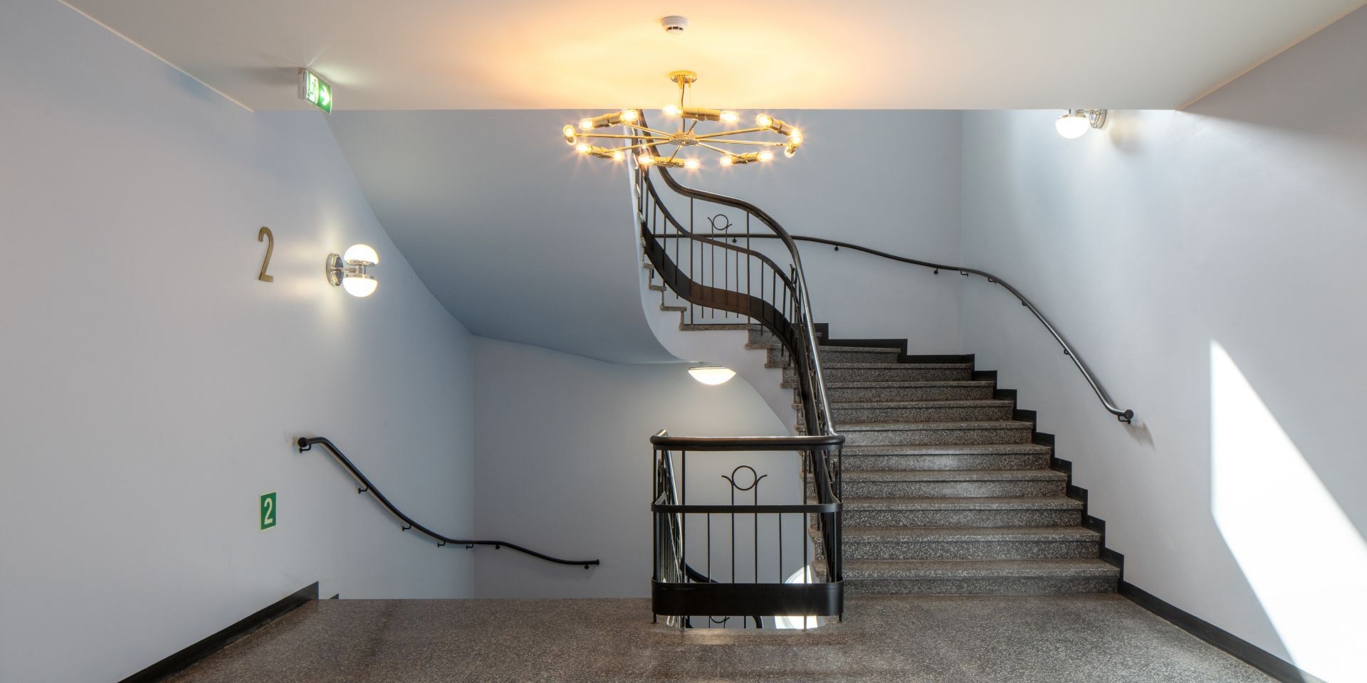 Staircase painted with light blue shade 