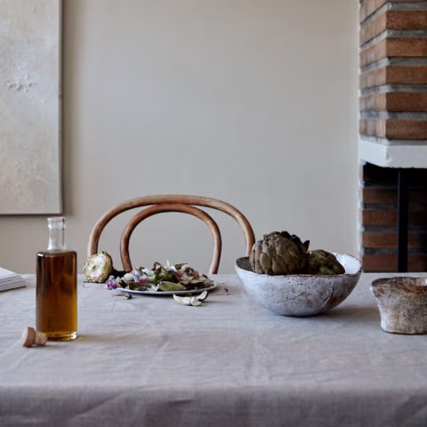 beige colour wall in bohemian style dinning area