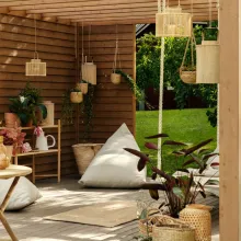 pergola and furniture painted with light wooden colour