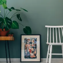 green wall with chair