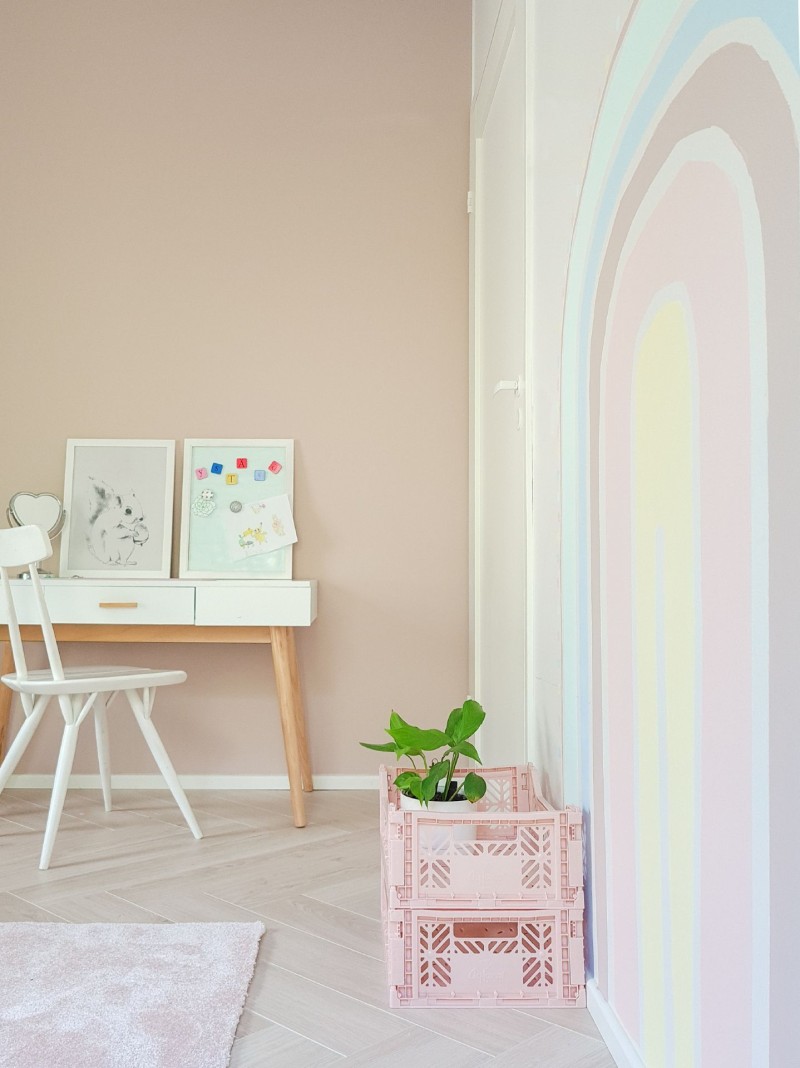 kids room wall with pastel colour rainbow pattern