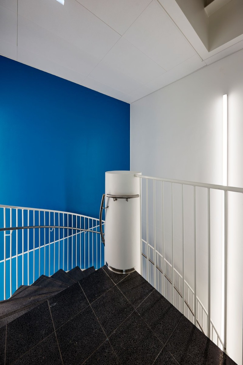 Blue staircase wall