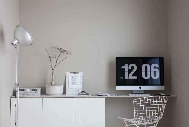 modern style home office with beige colour wall