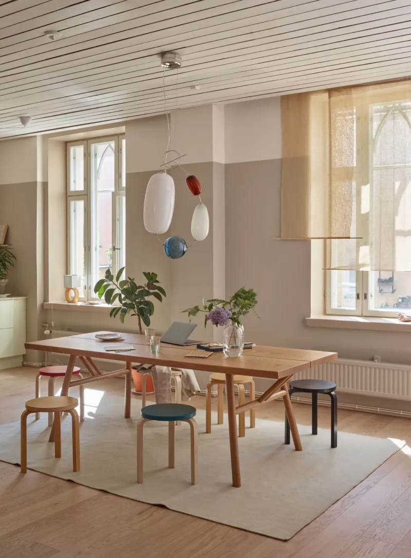 studio meeting space with beige and muted earthy shades